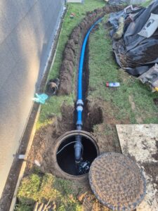 macerator and pipework to extension to accommodate internal toilet.